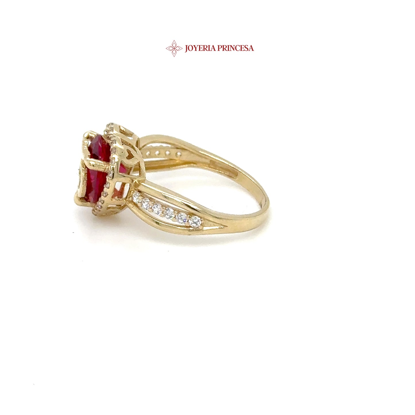 14K Gold Quinceañera Ring with Red Heart