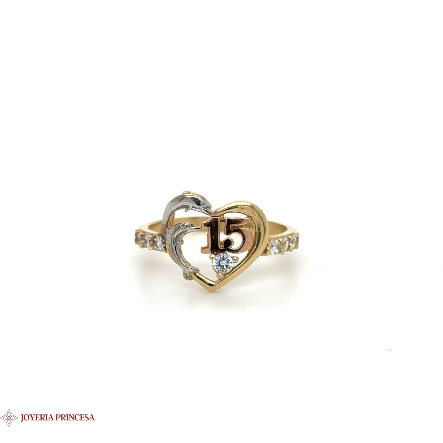 14K Dual-Tone Crystal Encrusted Quinceañera Heart Ring