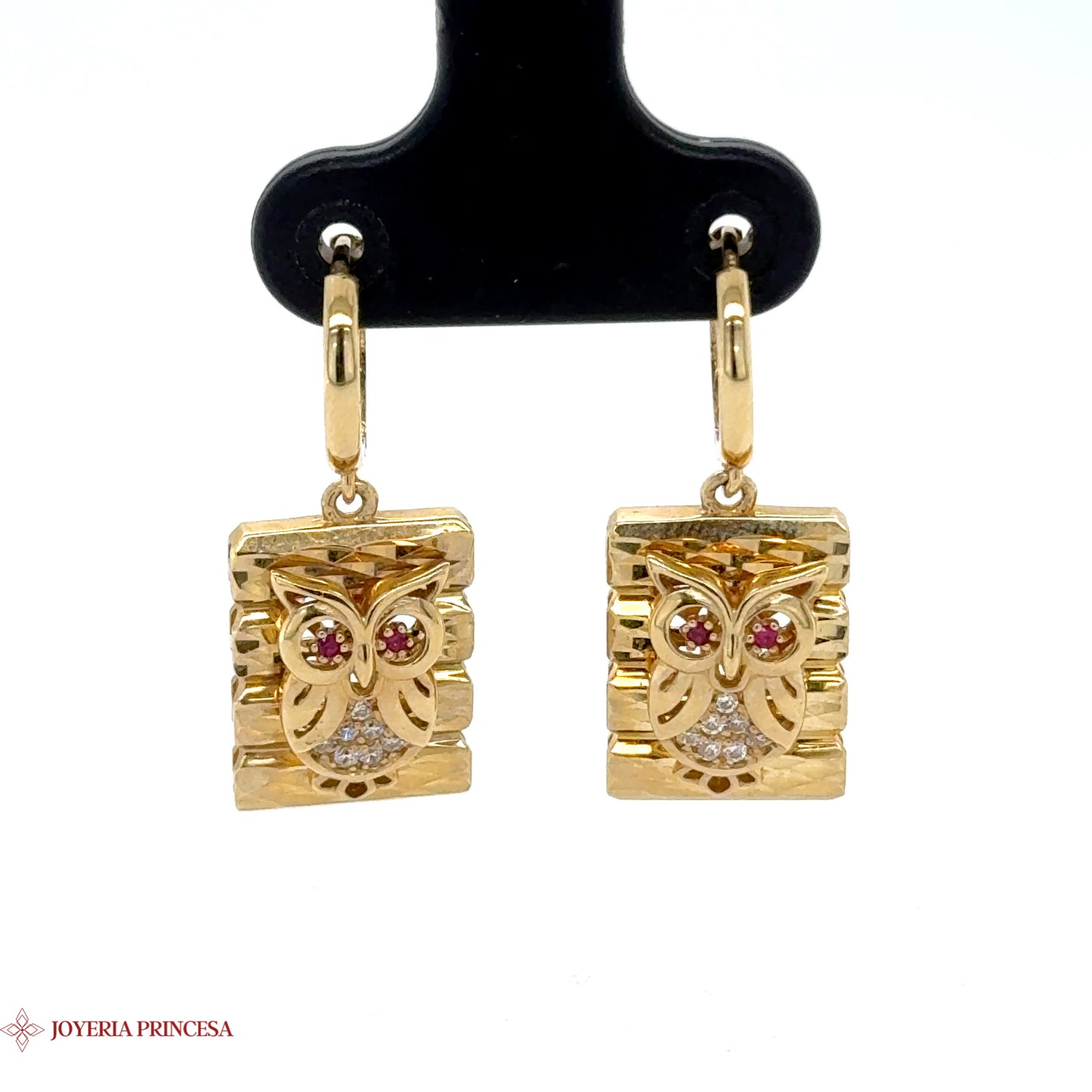 Regal Owl 14K Gold Dangle Earrings