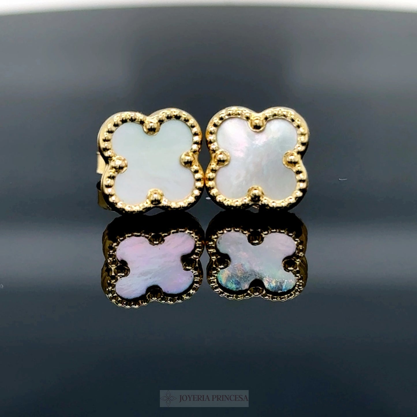 Gold White Clover Earrings