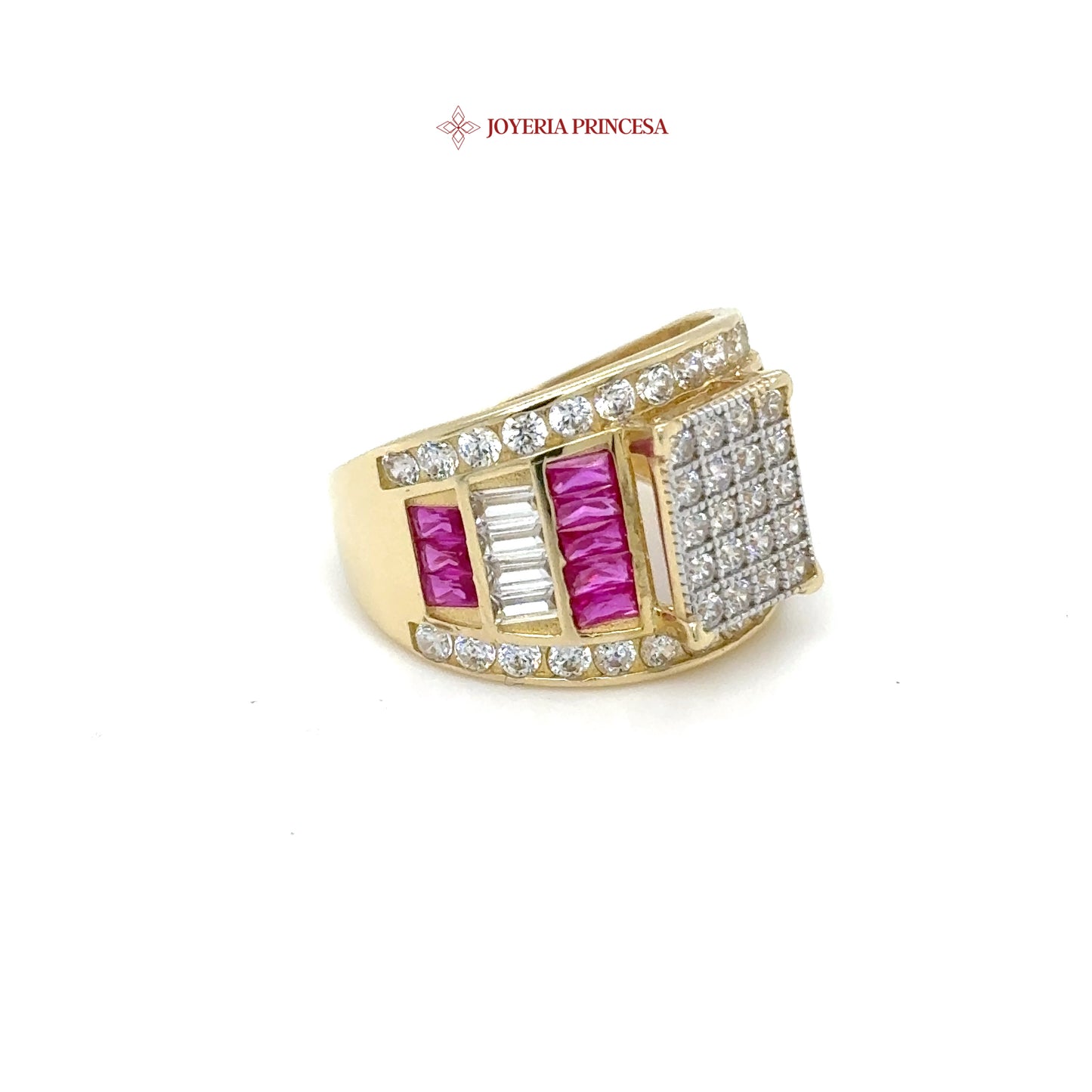 14K Gold Ring with Pink Zirconia Accents