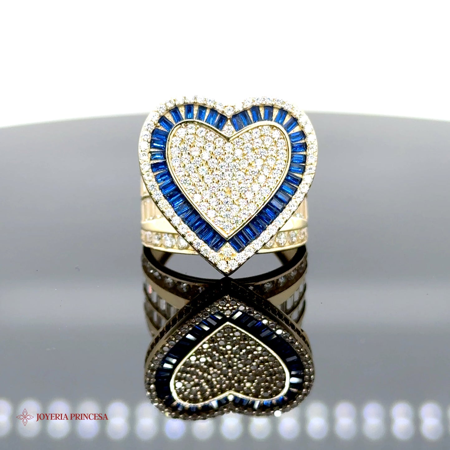 14K Blue Heart Baguette Ring