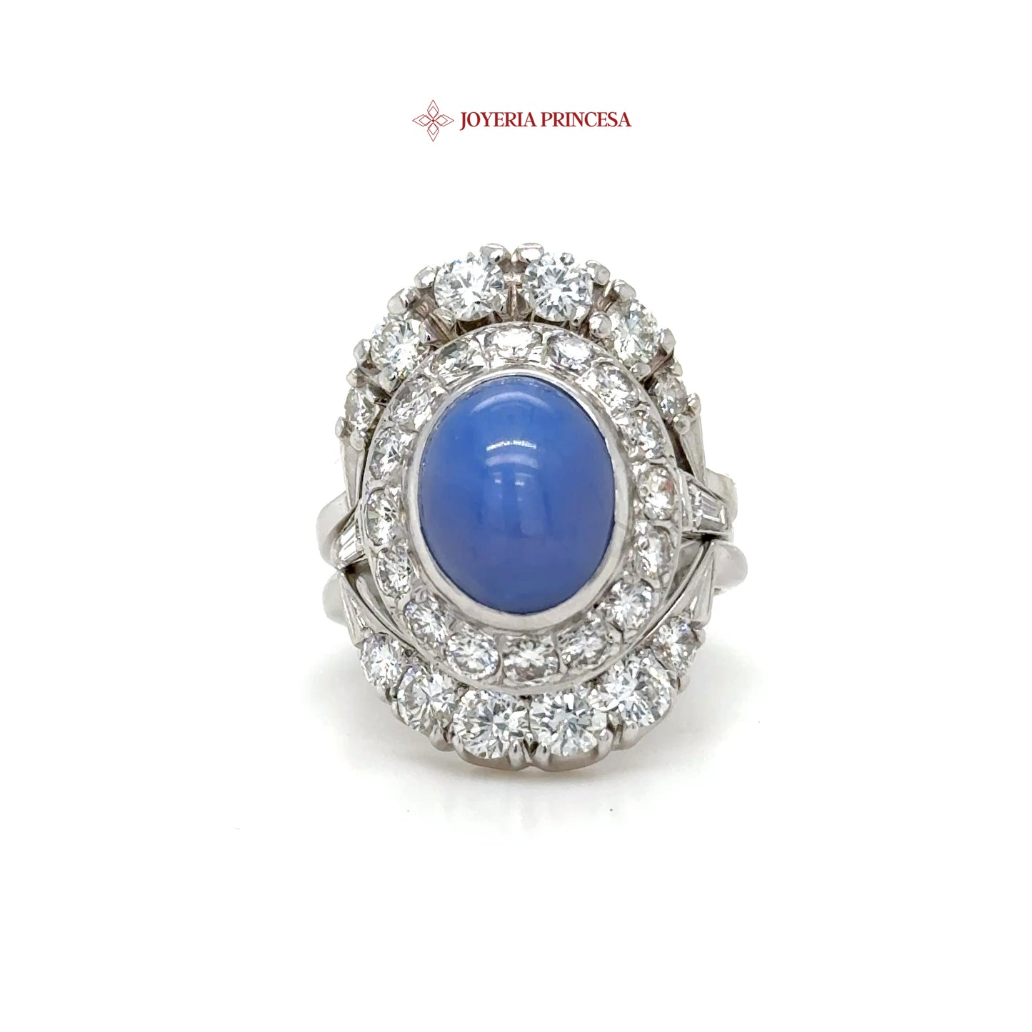 14K Blue Star Sapphire White Gold Ring with Natural Diamonds