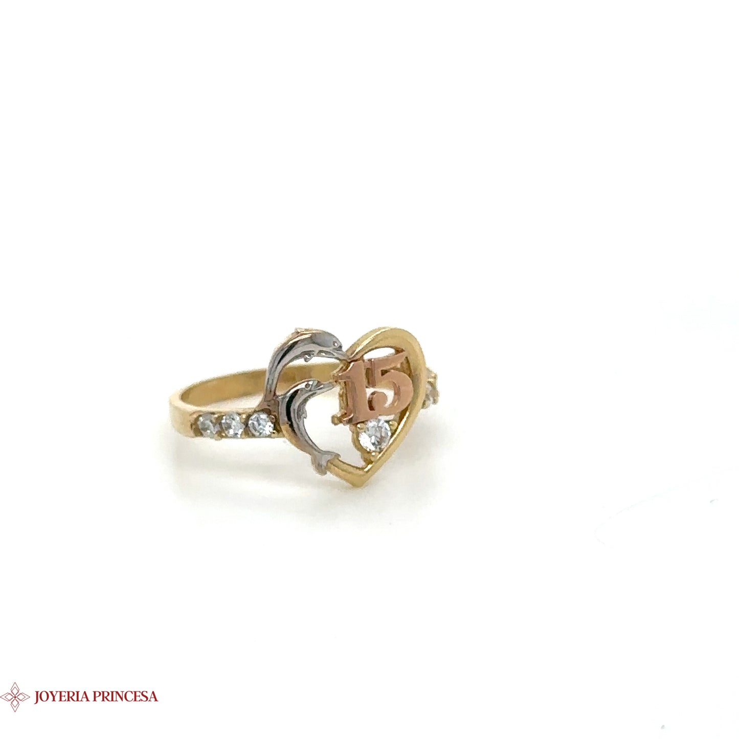 14K Dual-Tone Crystal Encrusted Quinceañera Heart Ring