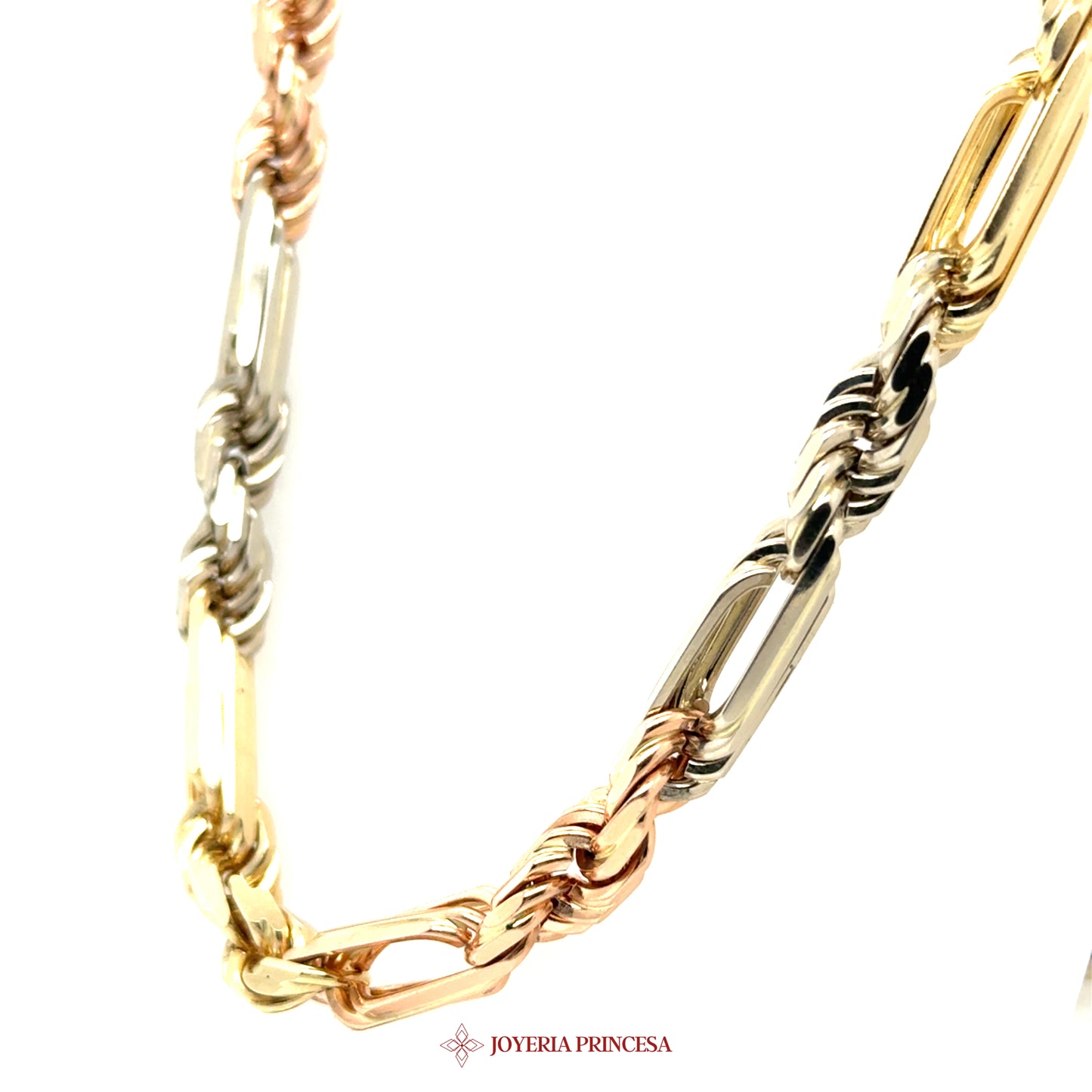14K 26in 7.3mm Three-Tone Milano Figarope Chain