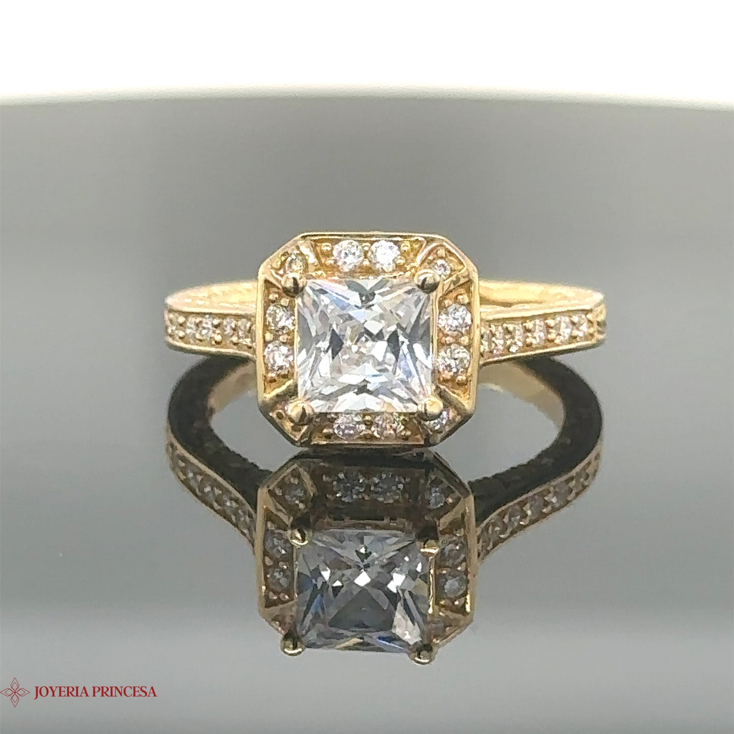 14K Squared Zirconia Engagement Ring