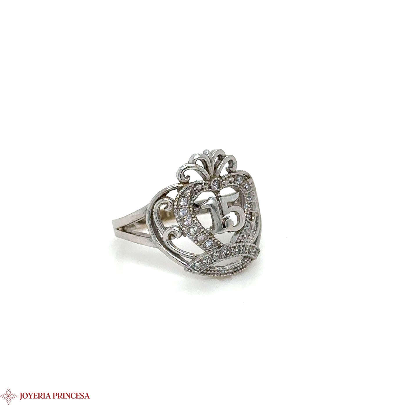 14K White Gold Radiance Quinceañera Crest Ring