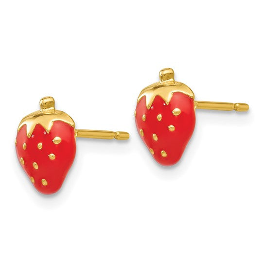 14K Gold Enameled Strawberry Earrings