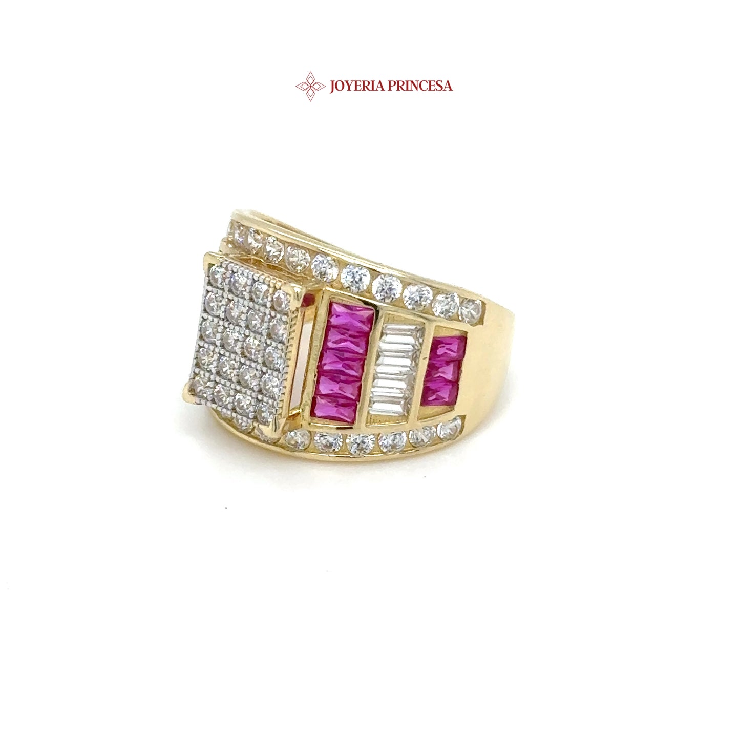 14K Gold Ring with Pink Zirconia Accents