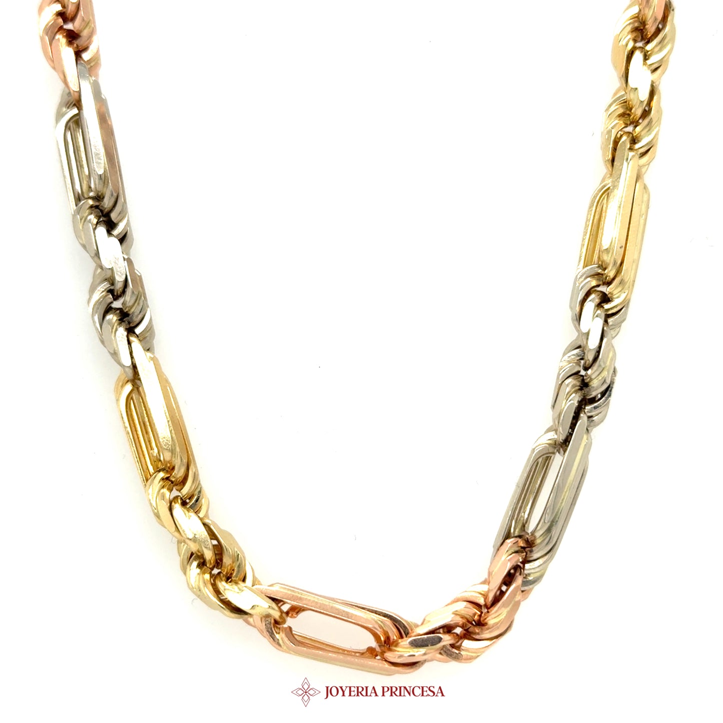 14K 26in 7.3mm Three-Tone Milano Figarope Chain