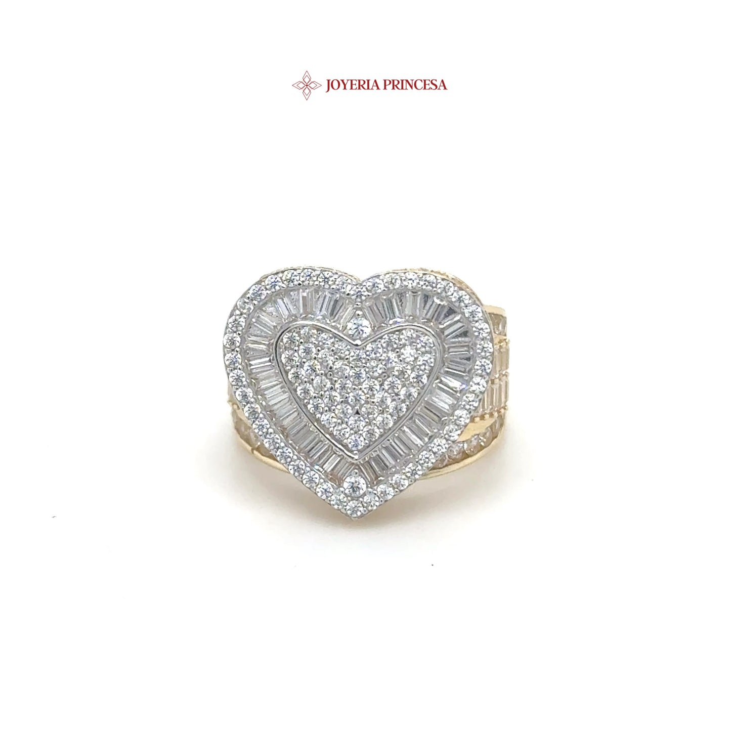 14K Gold Heart Zirconia Ring with Baguette Accents