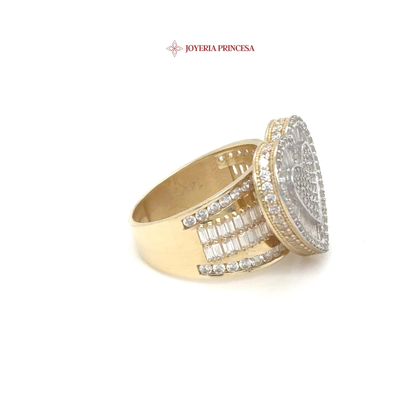 14K Gold Heart Zirconia Ring with Baguette Accents