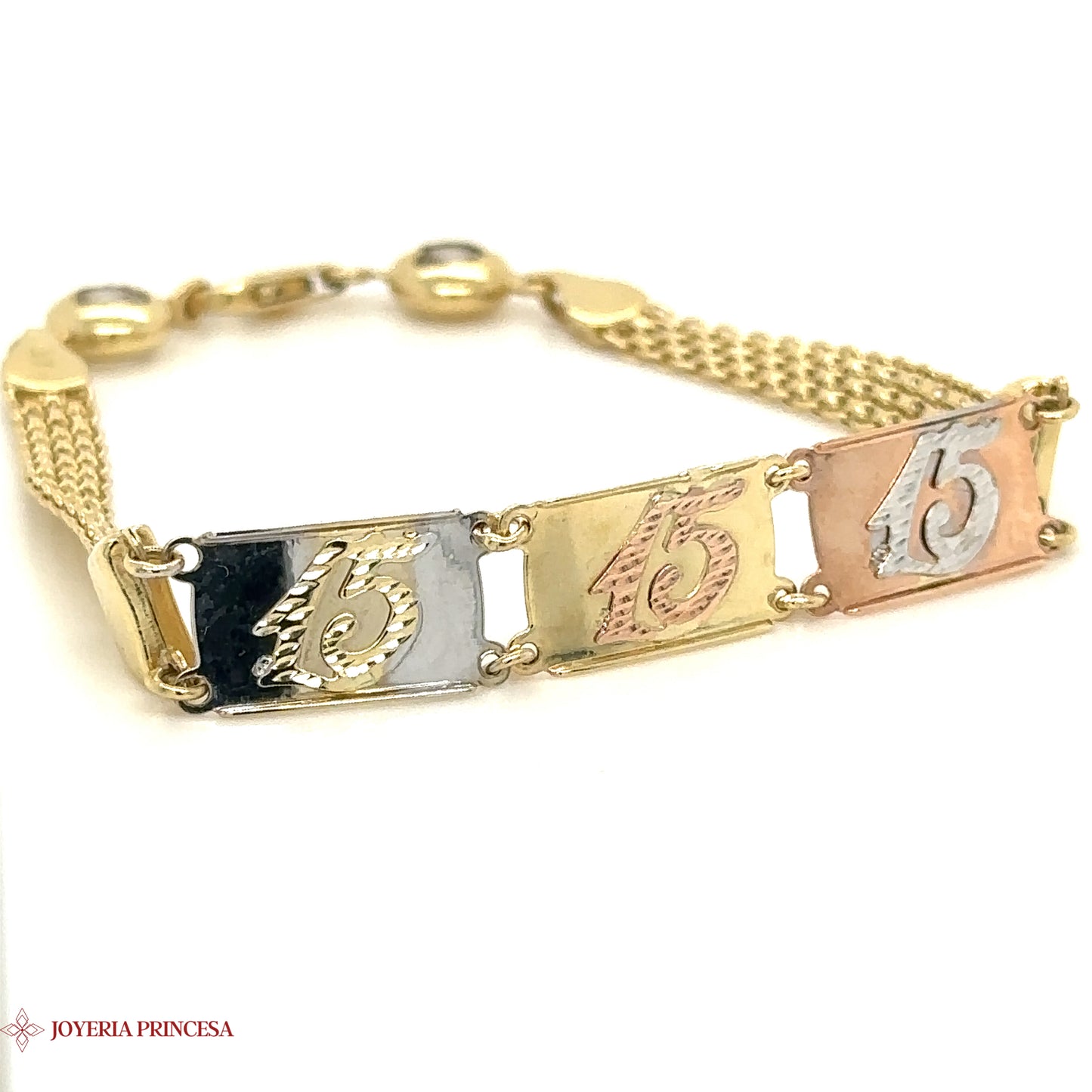 14K Tri-Color Gold Quinceañera Bracelet