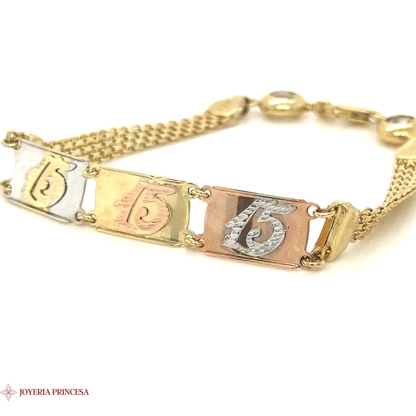 14K Tri-Color Gold Quinceañera Bracelet