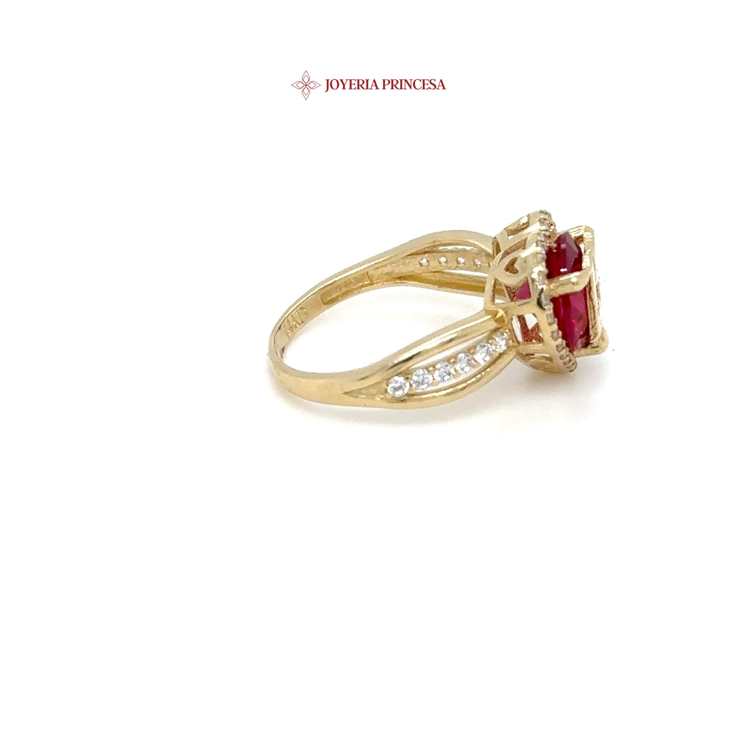 14K Gold Quinceañera Ring with Red Heart