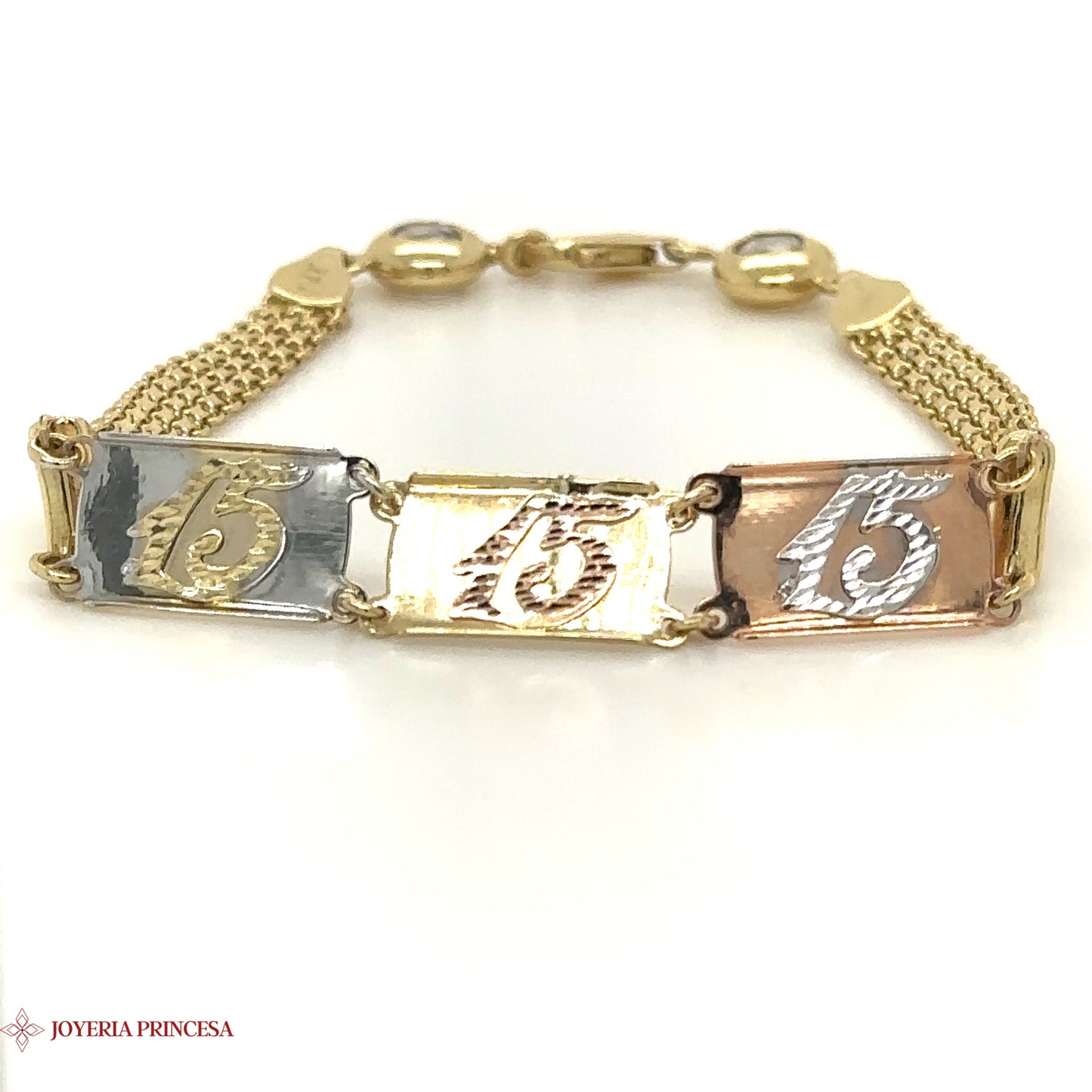 14K Tri-Color Gold Quinceañera Bracelet