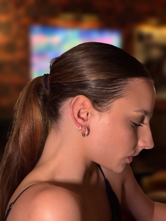 14K Gold Huggie Earrings with Cubic Zirconia (UN-0896)