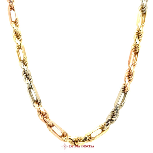 14K 24in 5.5mm Three-Tone Milano Figarope Chain