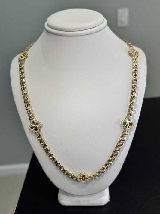 10K 18in 4.7mm Chino Link Necklace with Diamond Cut Clovers