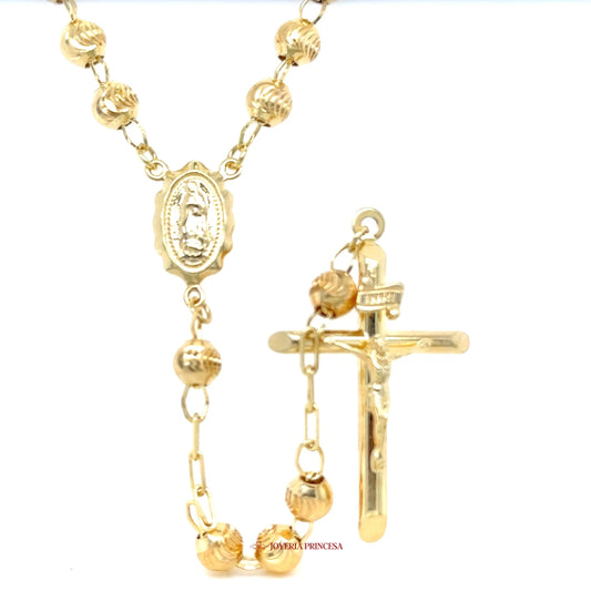 14K Gold Rosario Necklace with Virgen de Guadalupe Motif
