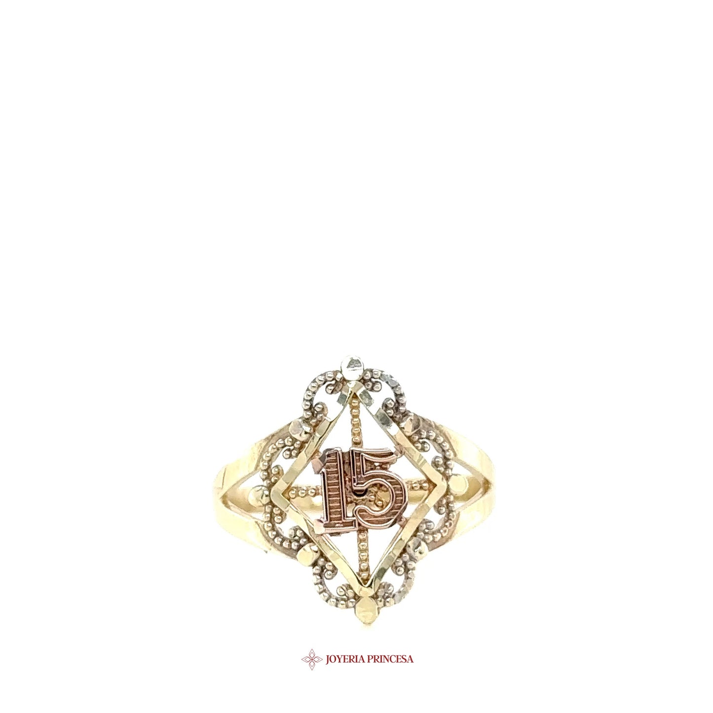 10K 14K Quinceañera Ring with 15 Motif in Gold