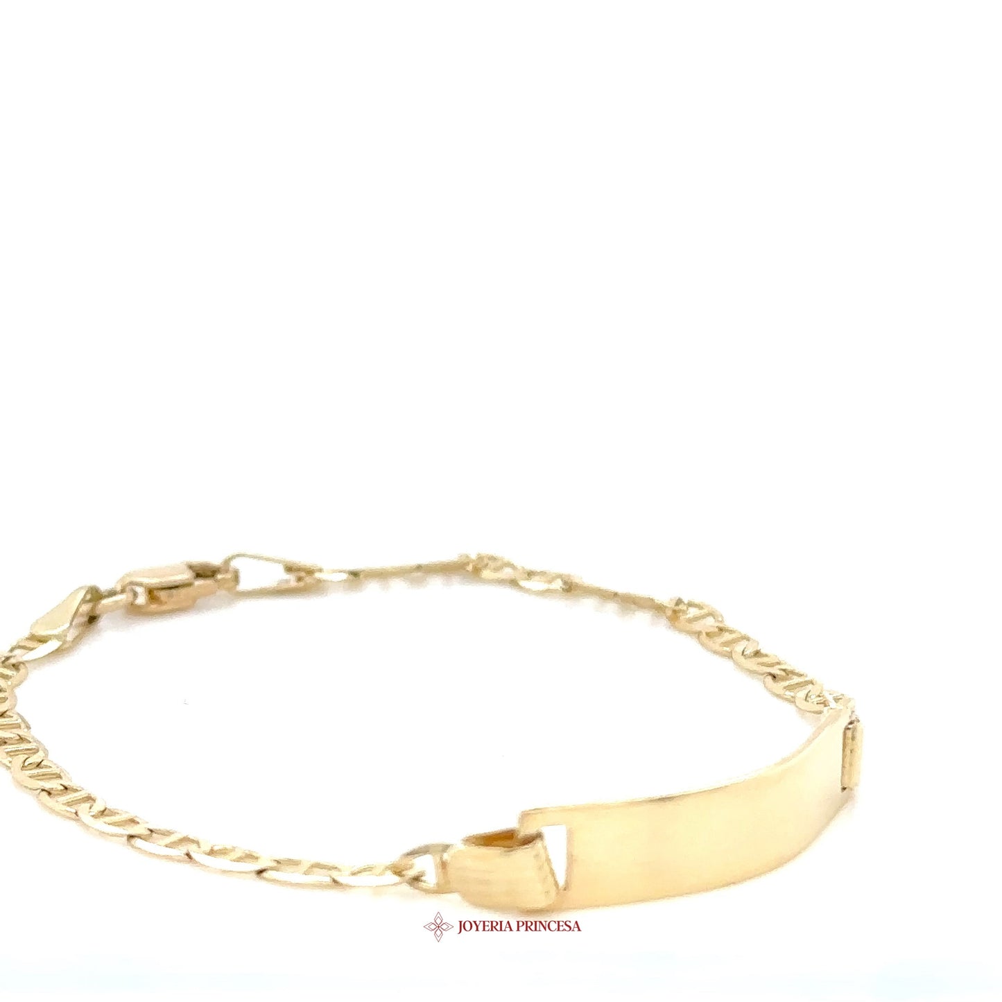 10K Gold Kids Bracelet with Engravable Bar and Chain Design