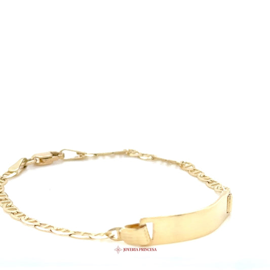 10K Gold Kids Bracelet with Engravable Bar and Chain Design