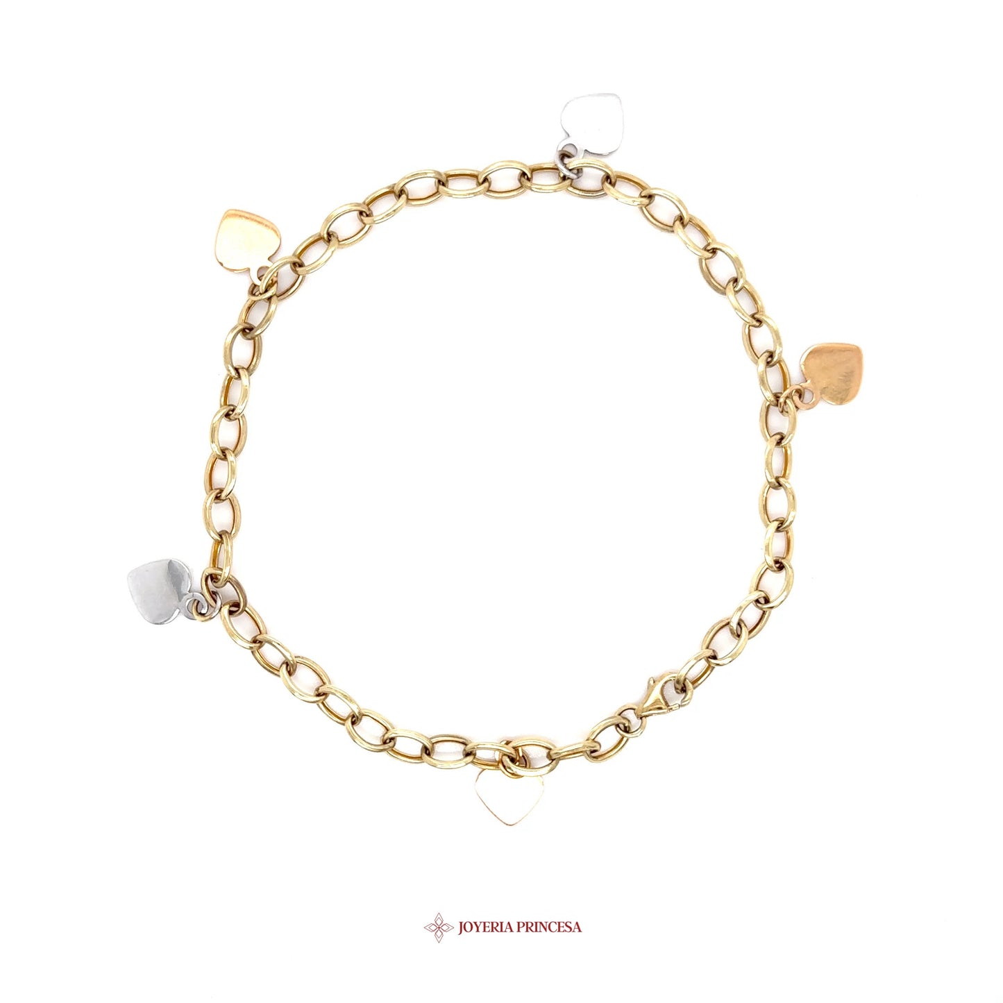 10K Heart Charm Anklet with Mixed Gold Tones
