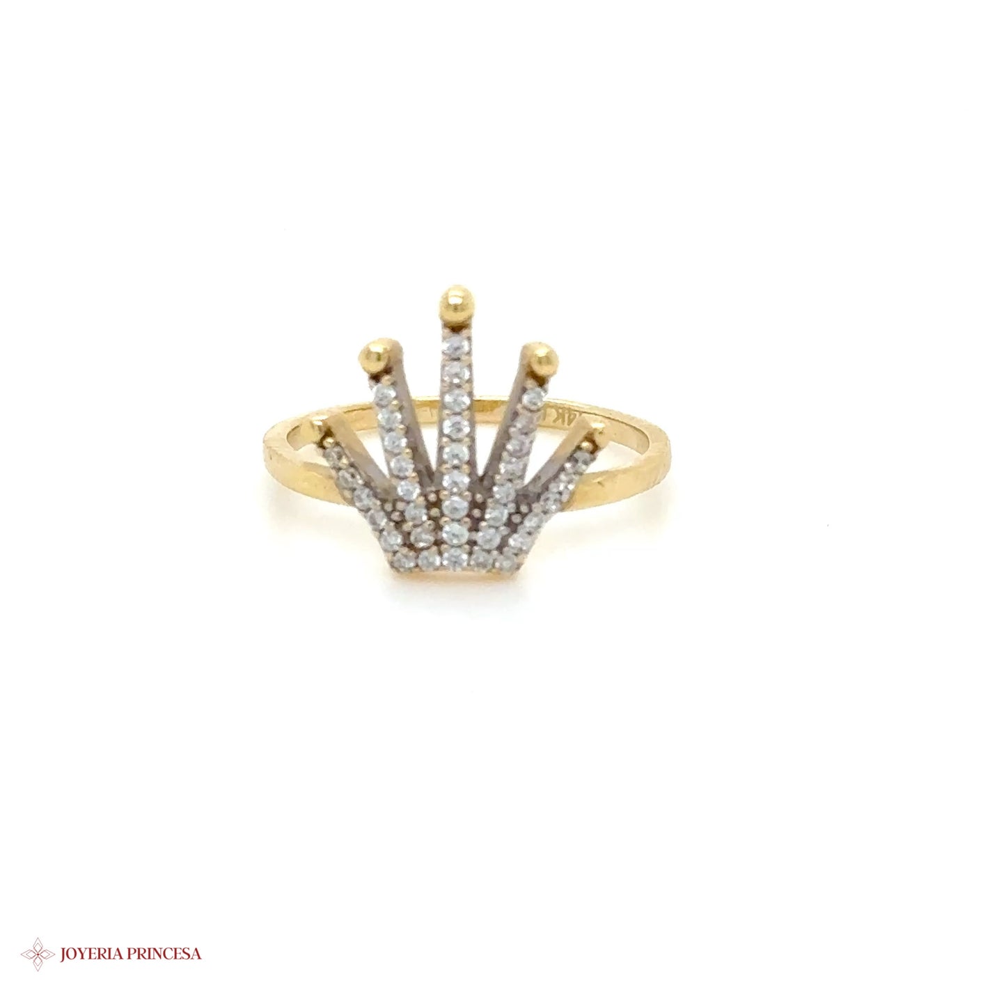 14K Gold Crown Motif Ring with CZ Stones