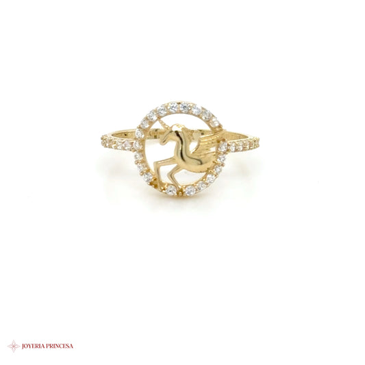 14K Gold Pegasus Motif Ring with CZ Accents
