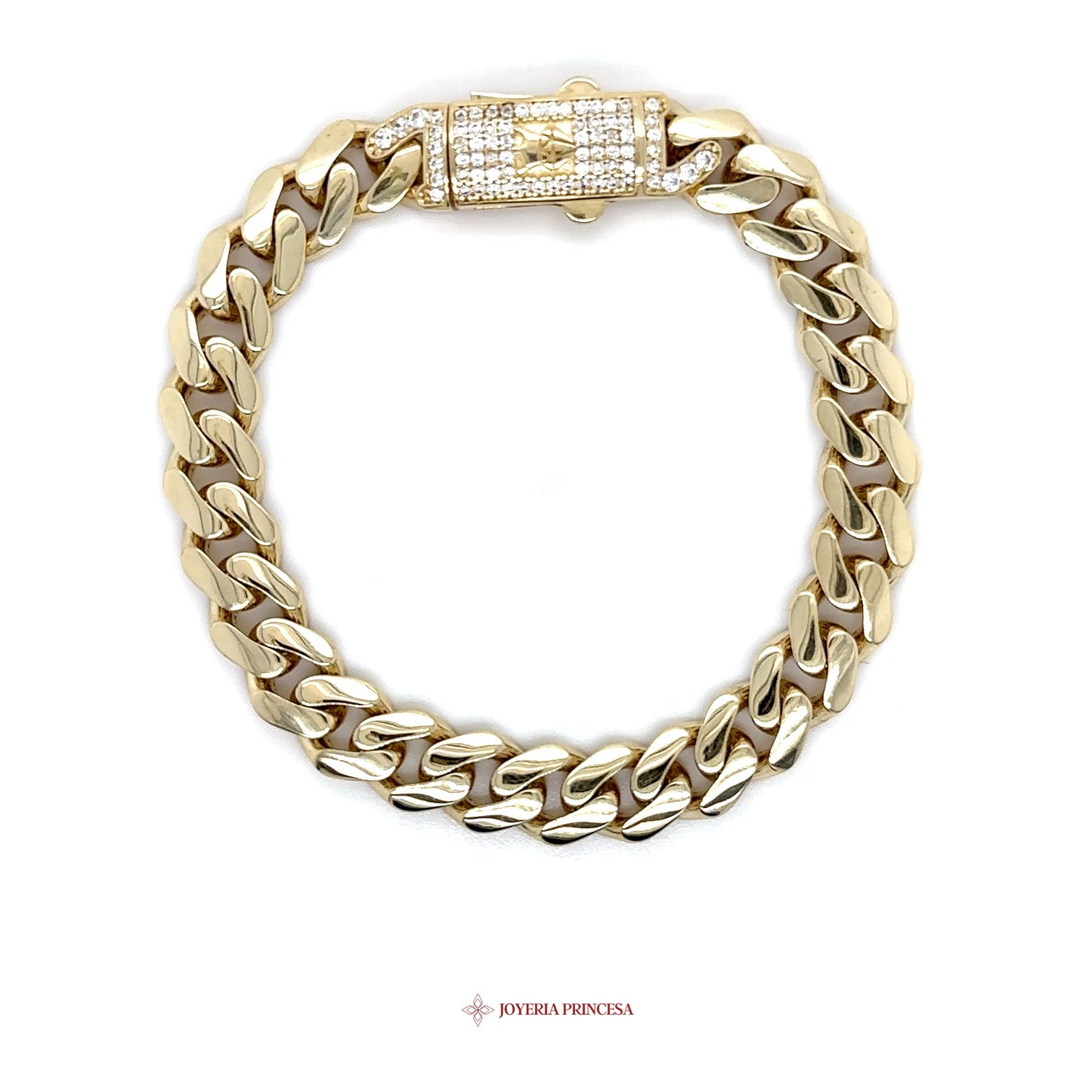 10K Gold Bracelet with CZ Stones, Chunky Design, 10K
