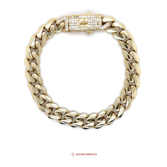 10K Gold Bracelet with CZ Stones, Chunky Design, 10K