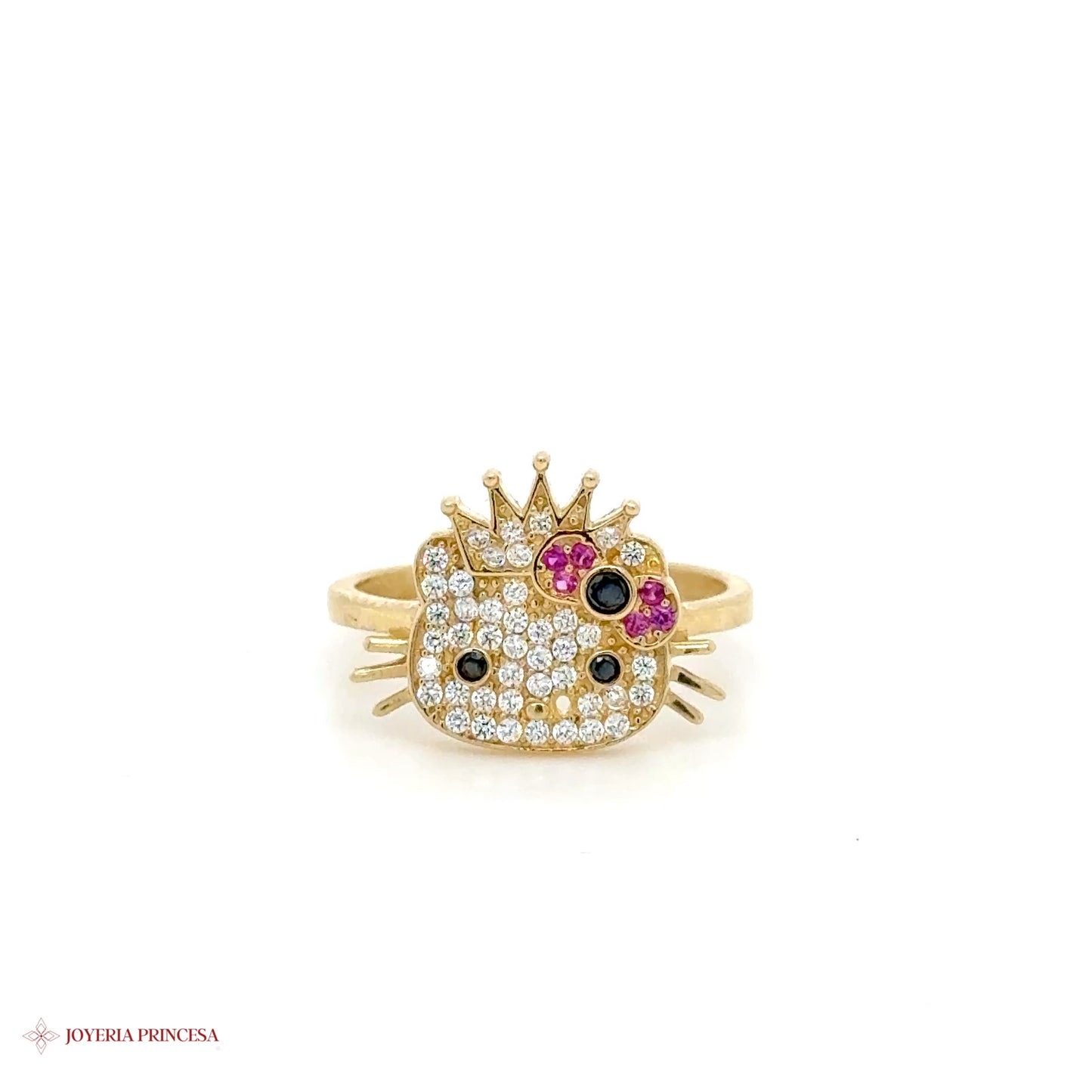 14K Gold Hello Kitty Crown Ring with Colored Stones