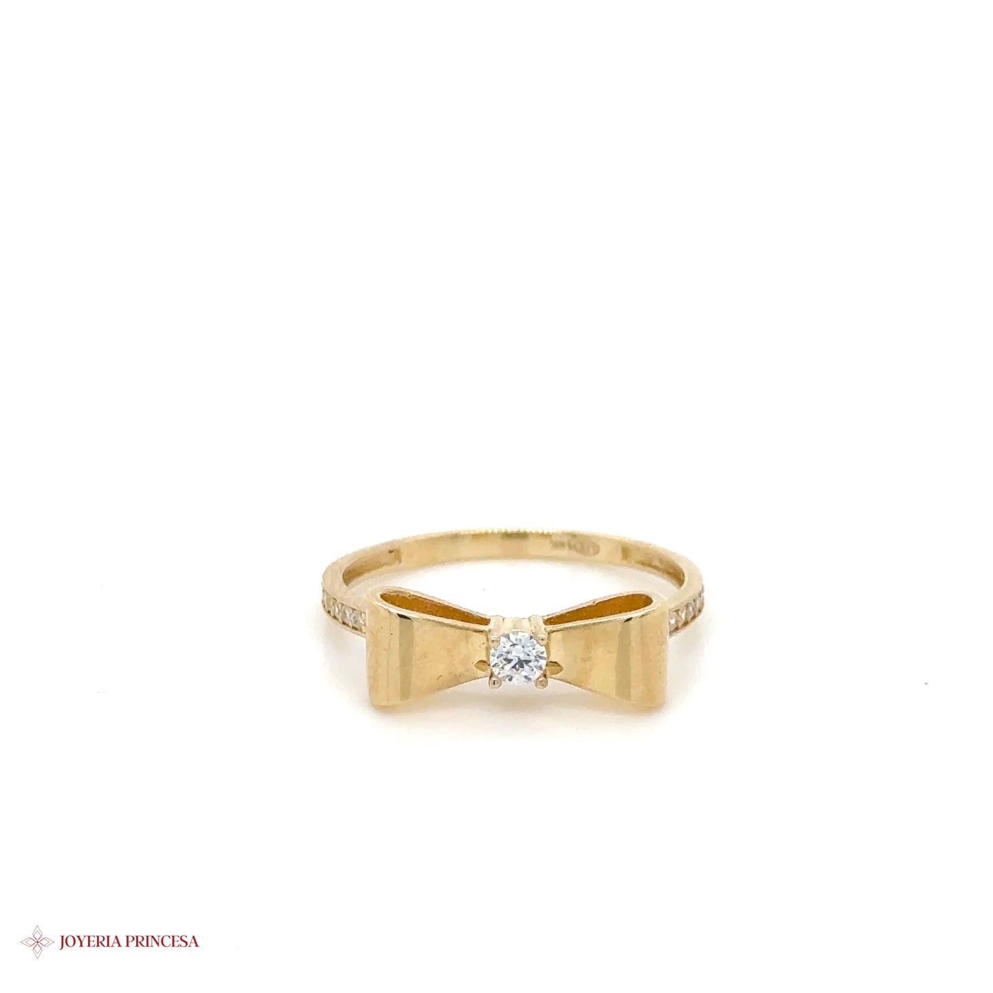 14K Gold Bow Ring with CZ Center Stone