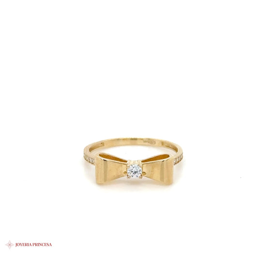 14K Gold Bow Ring with CZ Center Stone
