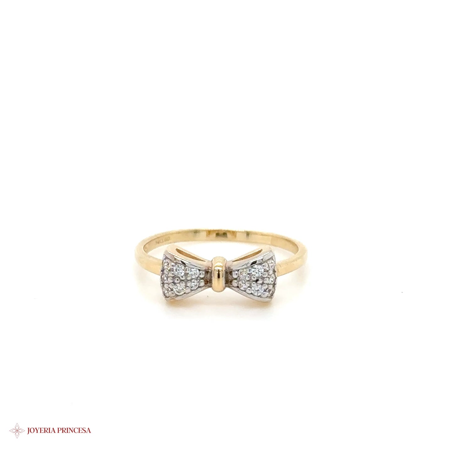 14K Gold Bow Motif Ring with White Gold and CZ Stones