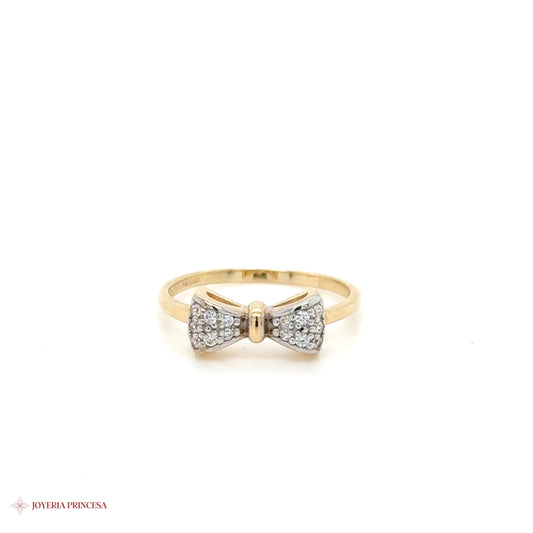 14K Gold Bow Motif Ring with White Gold and CZ Stones