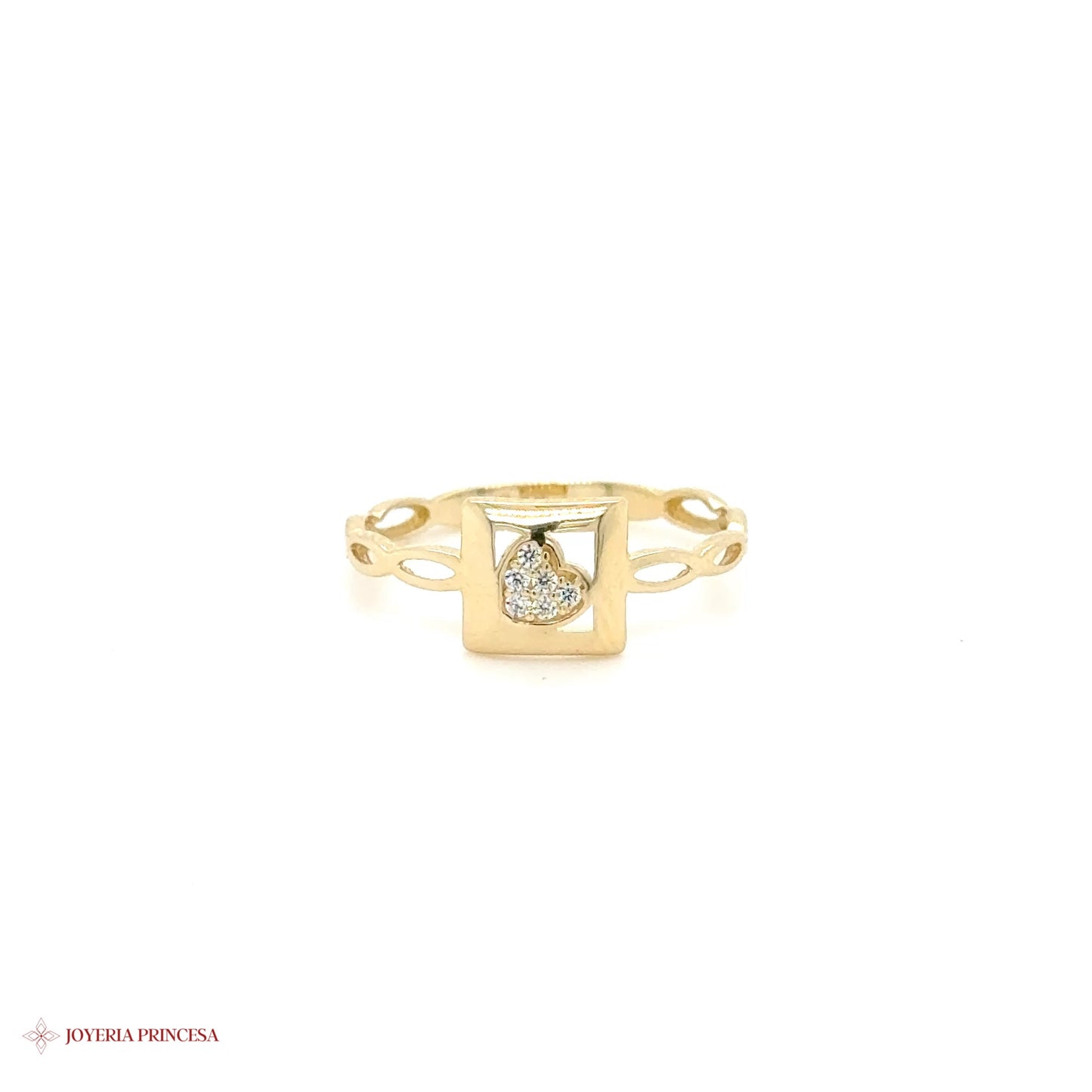 14K Gold Heart Motif Ring with Simulated CZ Stones