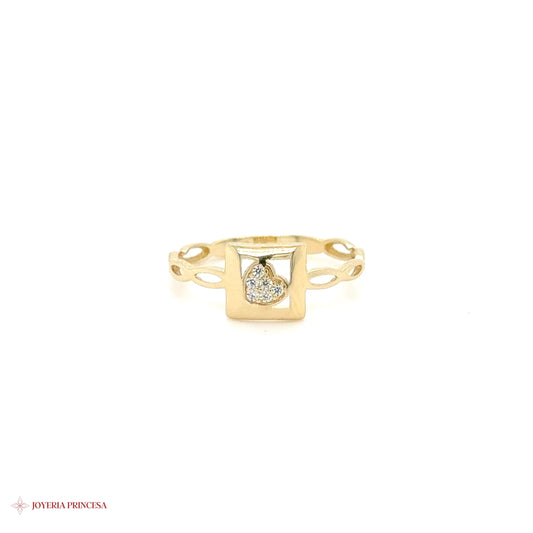 14K Gold Heart Motif Ring with Simulated CZ Stones