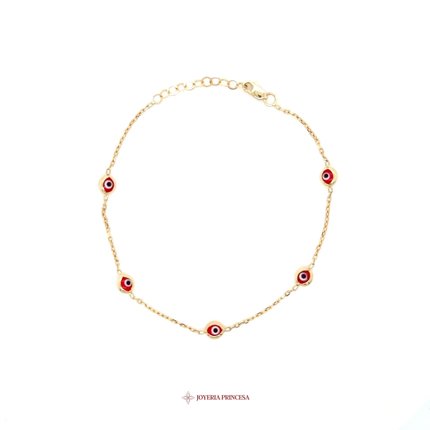 14K Gold Bracelet with Red Eye Motif