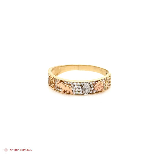 14K Three-Tone Ring with Elephant Motif and CZ Stones