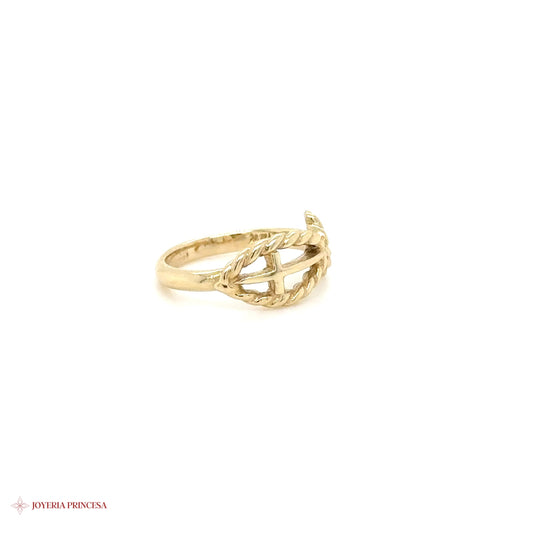 14K Gold Cross Ring with Leaf Motif