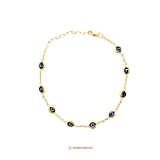 14K Gold Bracelet with Blue Evil Eye Motif
