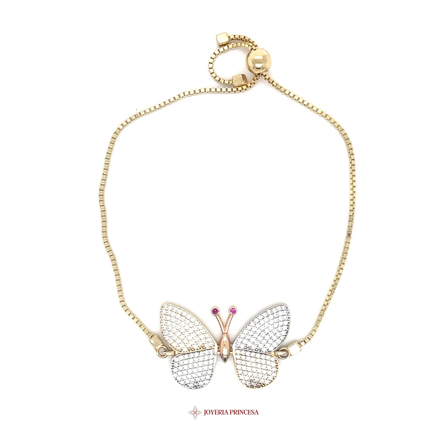 14K Butterfly Bracelet with Pink Stones and CZ Accents