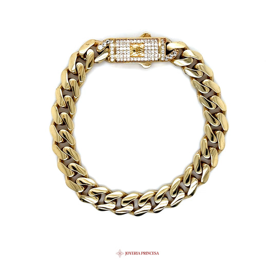14K Gold Cuban Link Monaco Bracelet