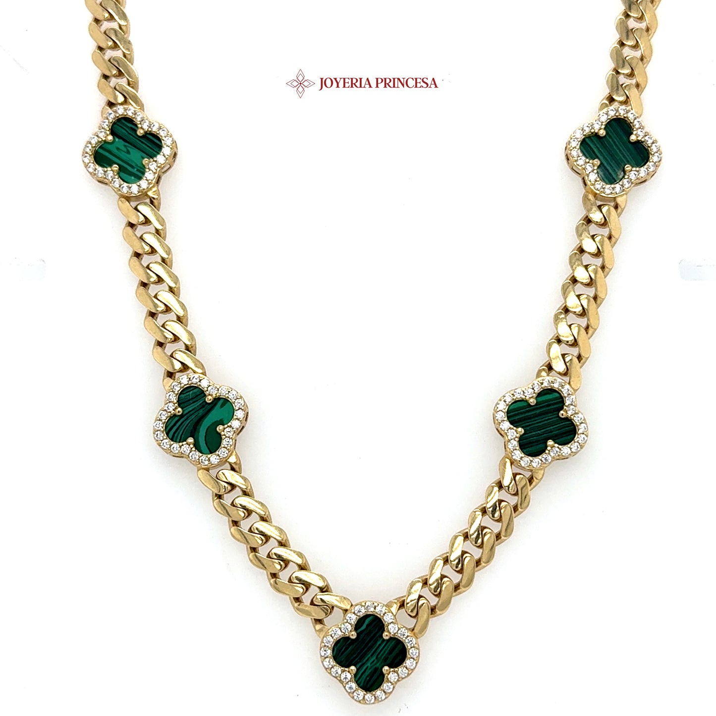 14K 18in 6.1mm Green Clover Cuban Chain