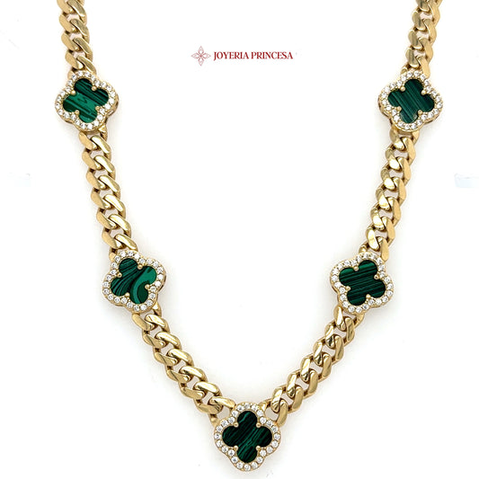 14K 18in 6.1mm Green Clover Cuban Chain