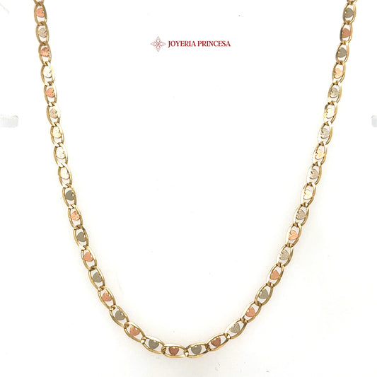 14K 24in 3.3mm 3 Tone Valentino Heart Chain