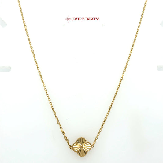 14K 18in Elegant Gold Cable Necklace with Clover Pendant
