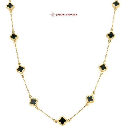 14K 18in Elegant Gold and Black Clover Necklace